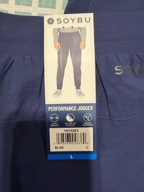 Soybu Men's Performance Jogger Pants Water Resistant Blue Large